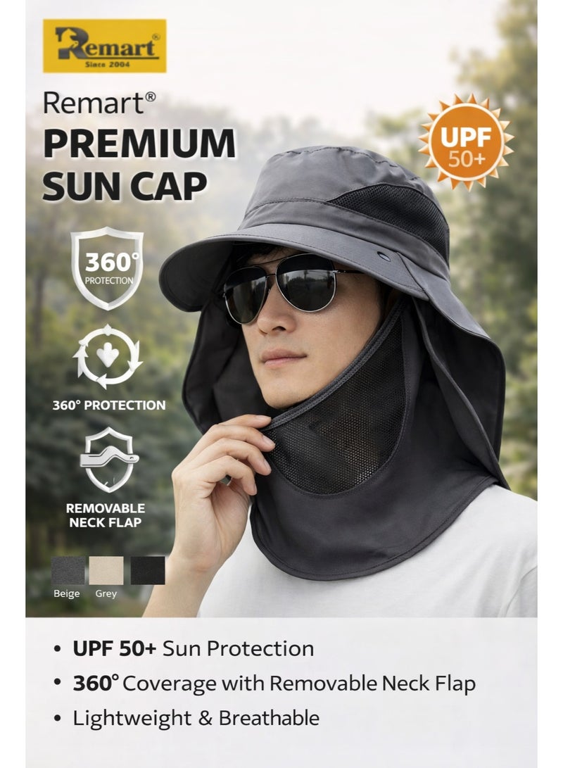 Remart Premium Sun Cap with Neck Flap, UPF 50+ UV Protection, Wide Brim Outdoor Hat for Fishing, Hiking & Work - Image 1